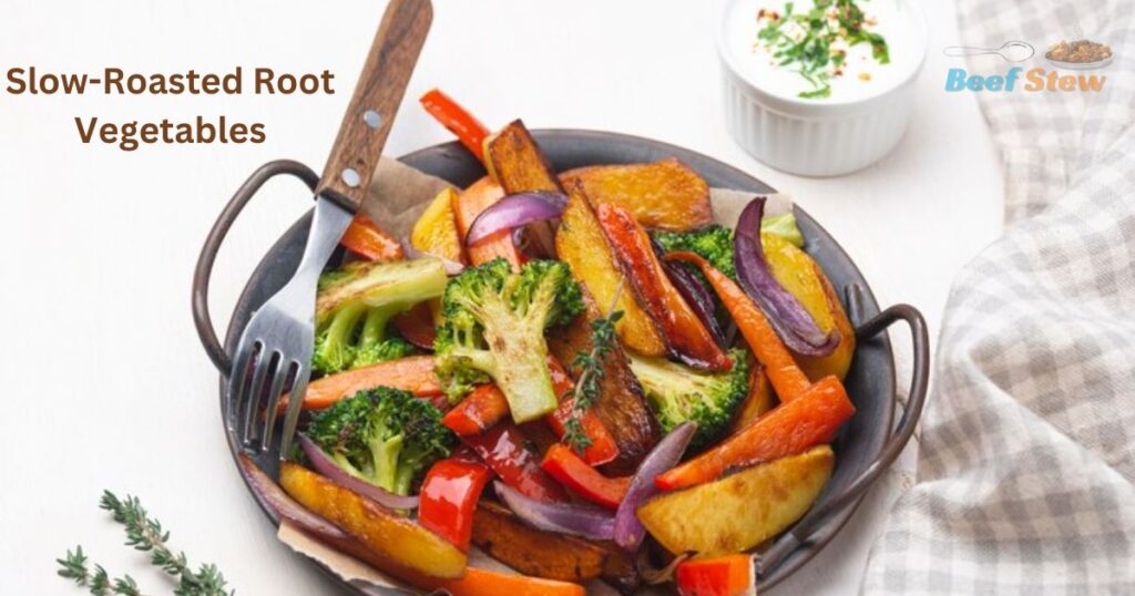 Slow-Roasted Root Vegetables With Beef Stew As A Side Dish